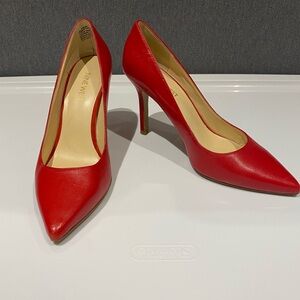 Nine West red leather size 6 pumps with 3.5 inch heels